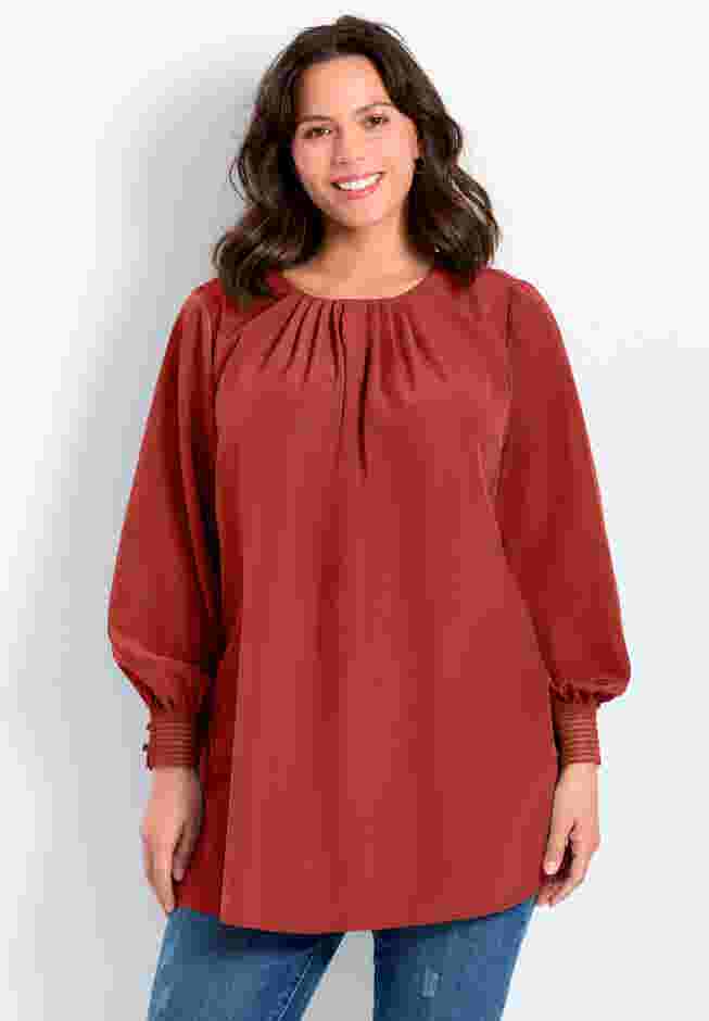Pleated Scoop Neck Peasant Blouse image number 0