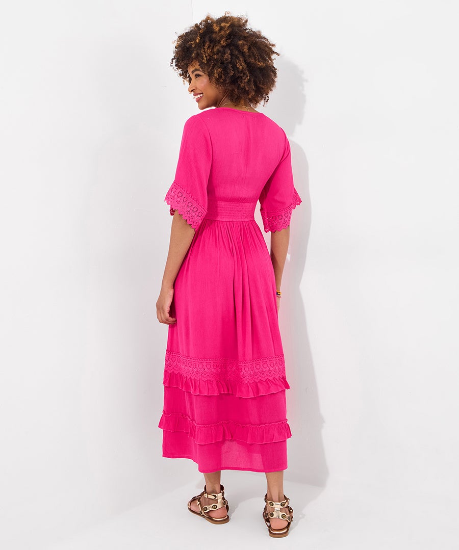 Crochet Trim Boho Midi Dress image number 2