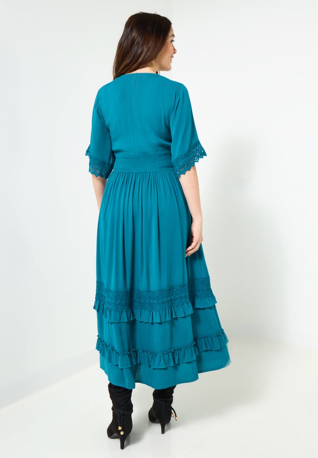 Crochet Trim Boho Midi Dress image number 1