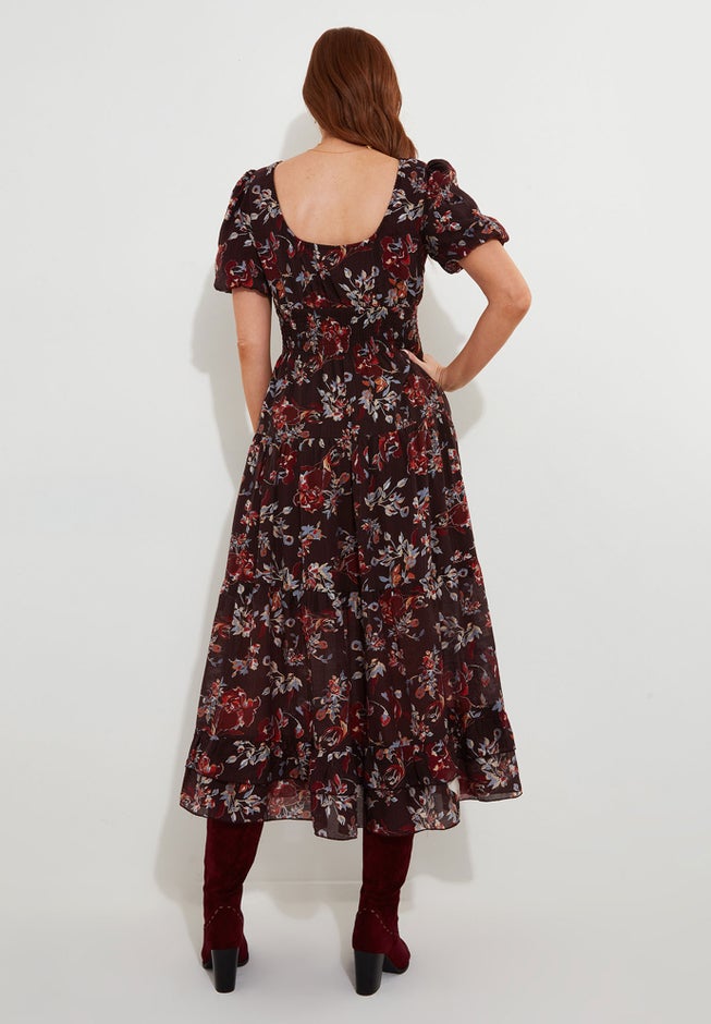 V-Neck Flounce Midi Dress image number 3