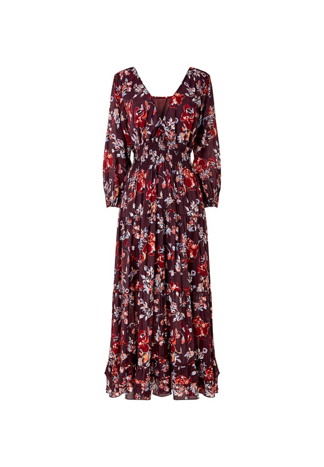 V-Neck Flounce Midi Dress image number 4