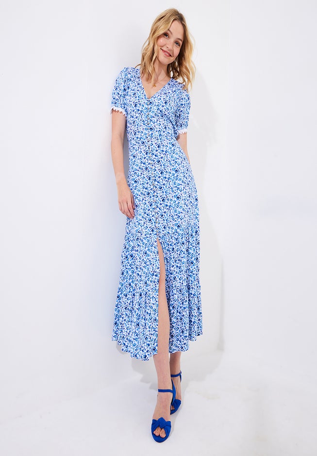 V-Neck Tiered Midi Dress image number 1