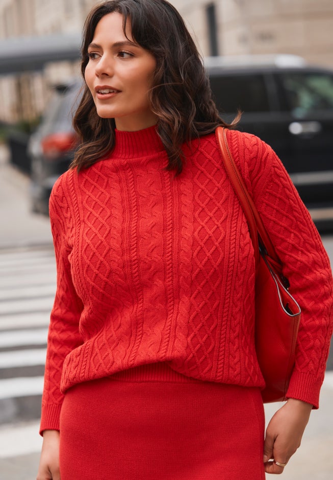 Mock Neck Cable Sweater image number 2