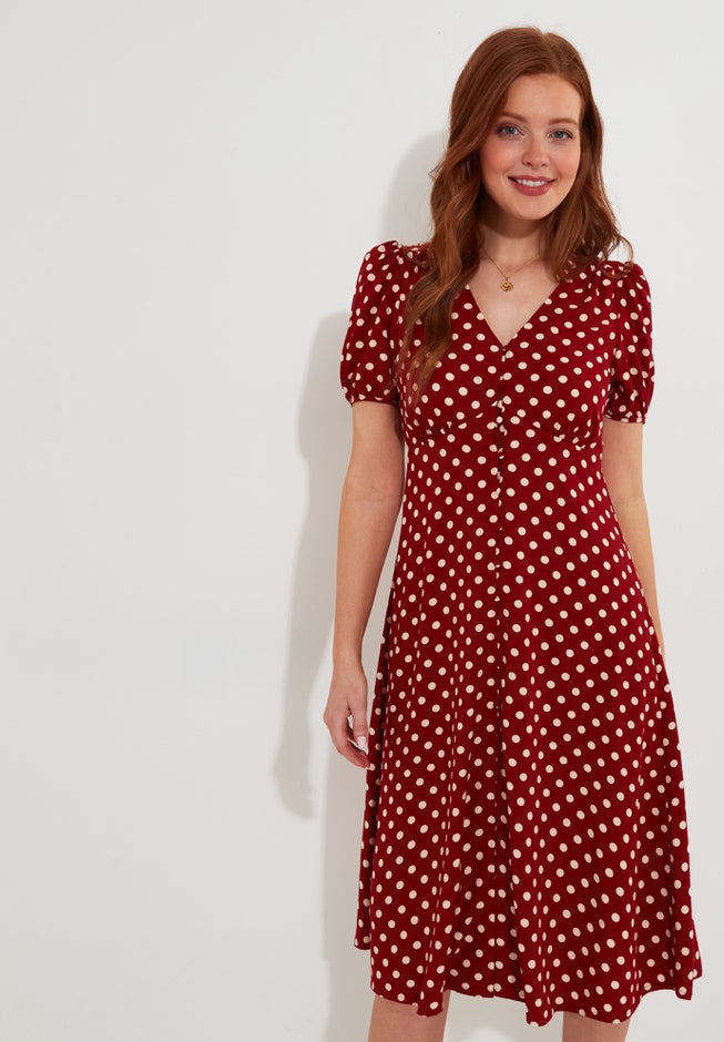 Retro Button-Front Knee-Length Dress image number null