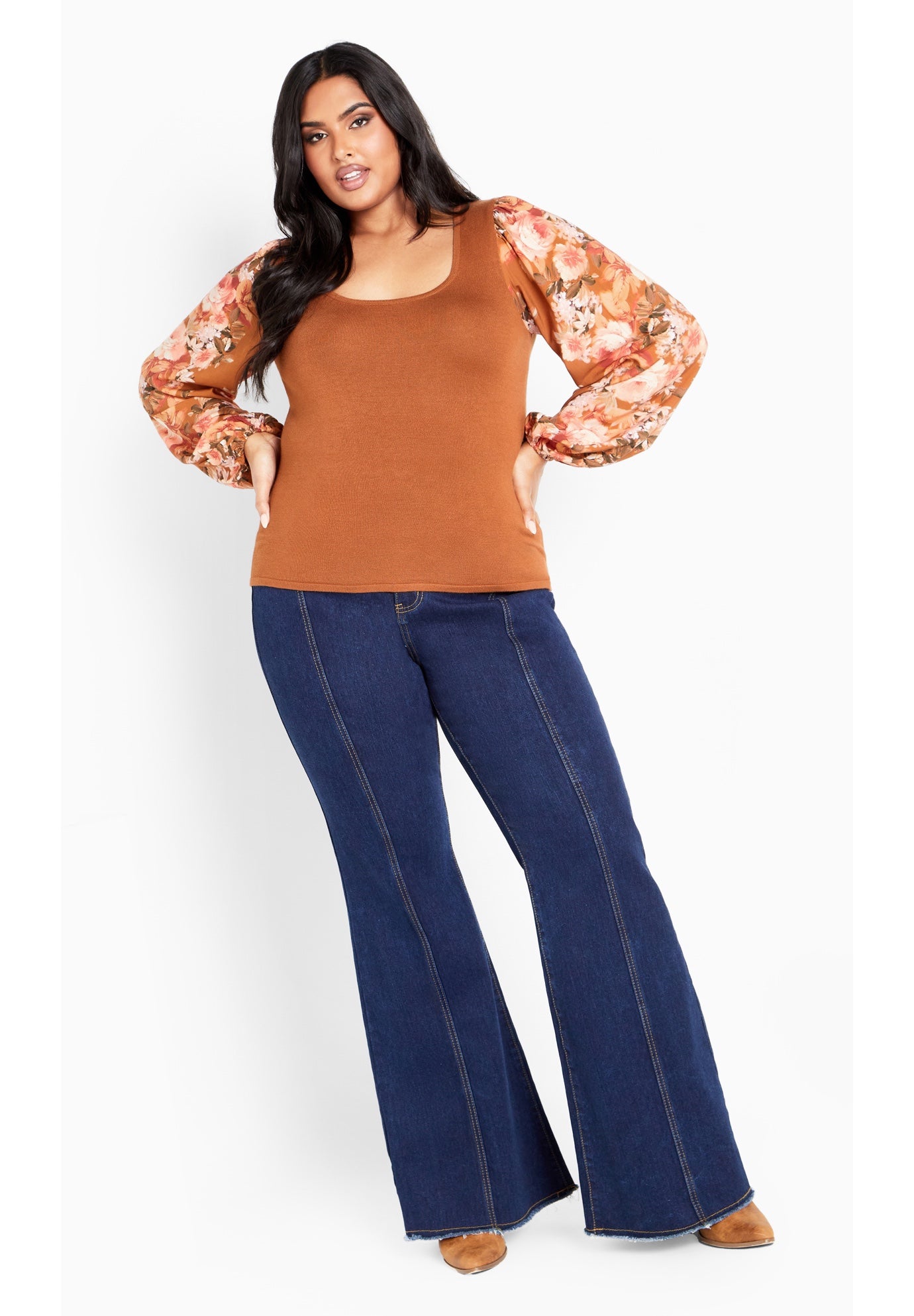 May Contrast Floral Sleeve Sweater image number 1