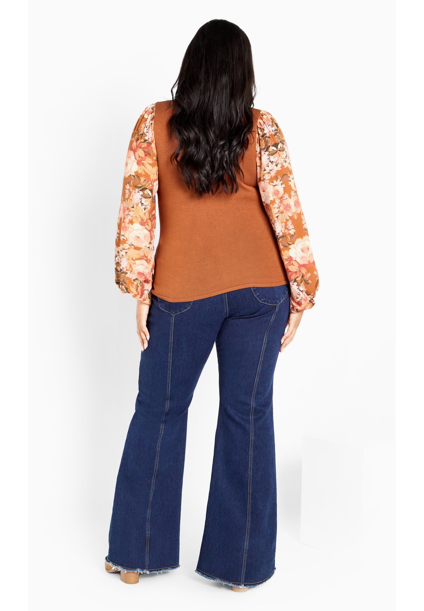 May Contrast Floral Sleeve Sweater image number 2