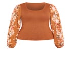 May Contrast Floral Sleeve Sweater image number null