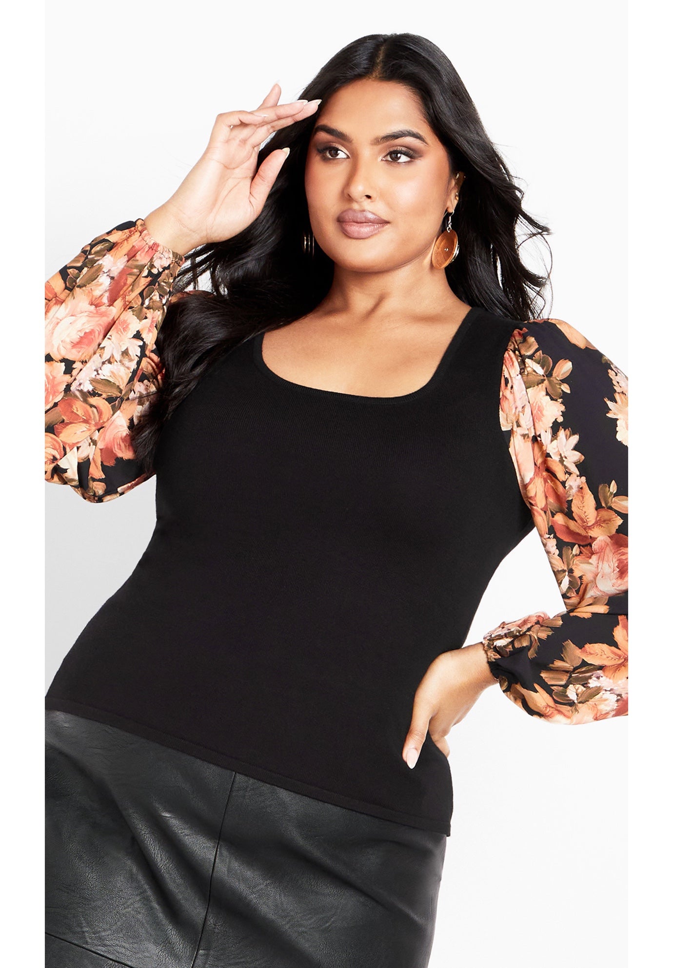 May Contrast Floral Sleeve Sweater image number 0