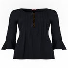 Stretch Cotton Bell Sleeve Henley image number null