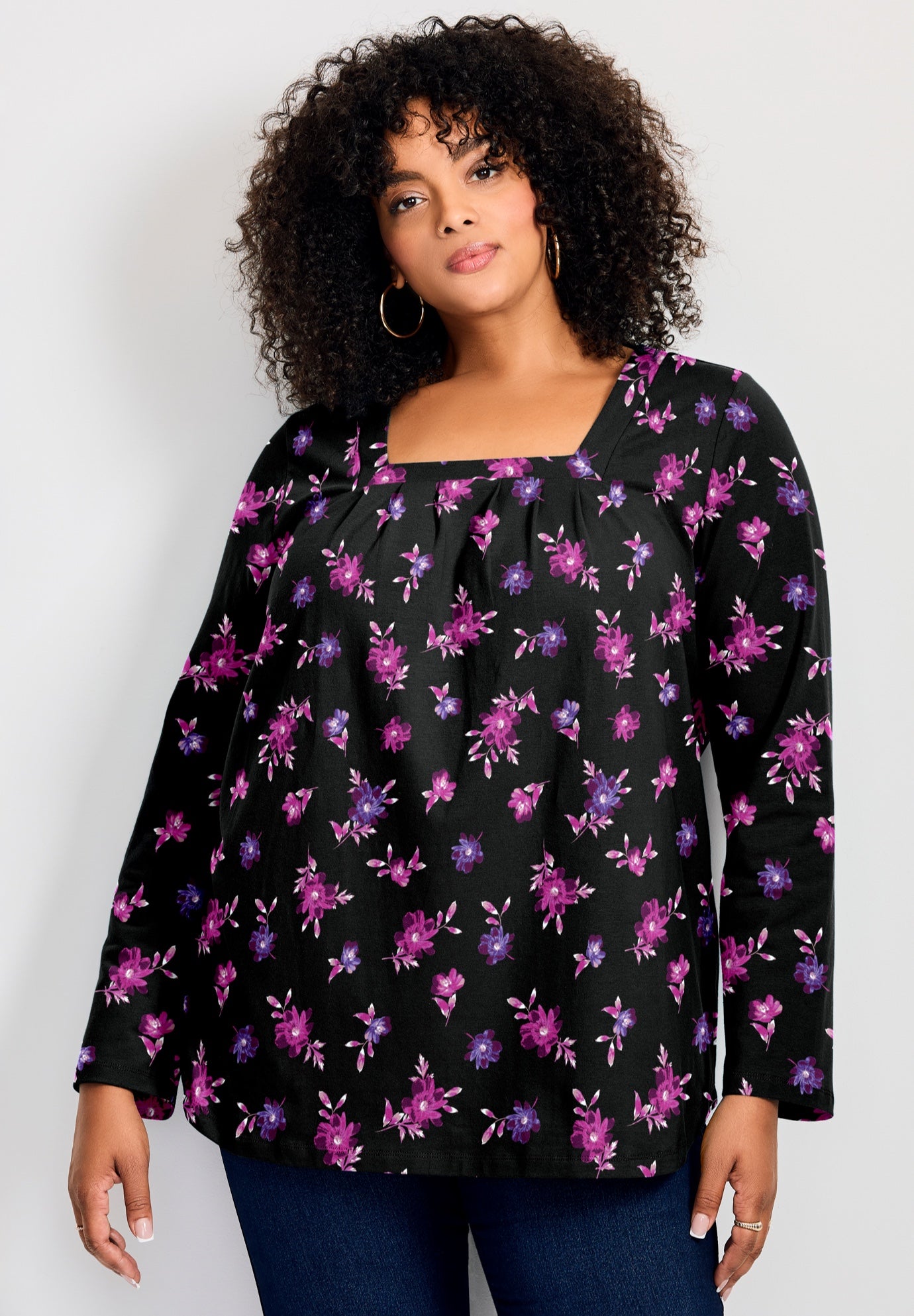 Avenue Women’s Plus Size Square Neck Pleated Tunic