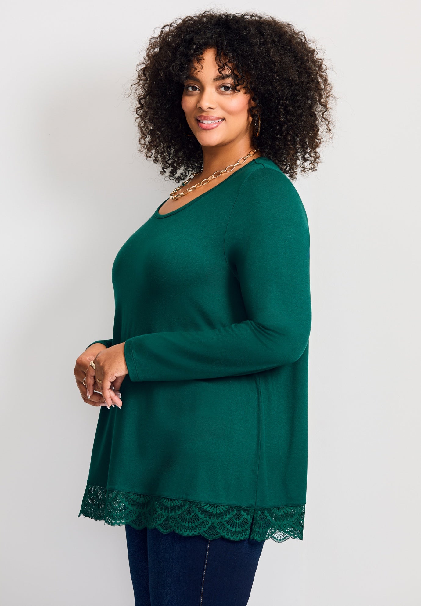 Lace Hem Crewneck Tunic image number 2