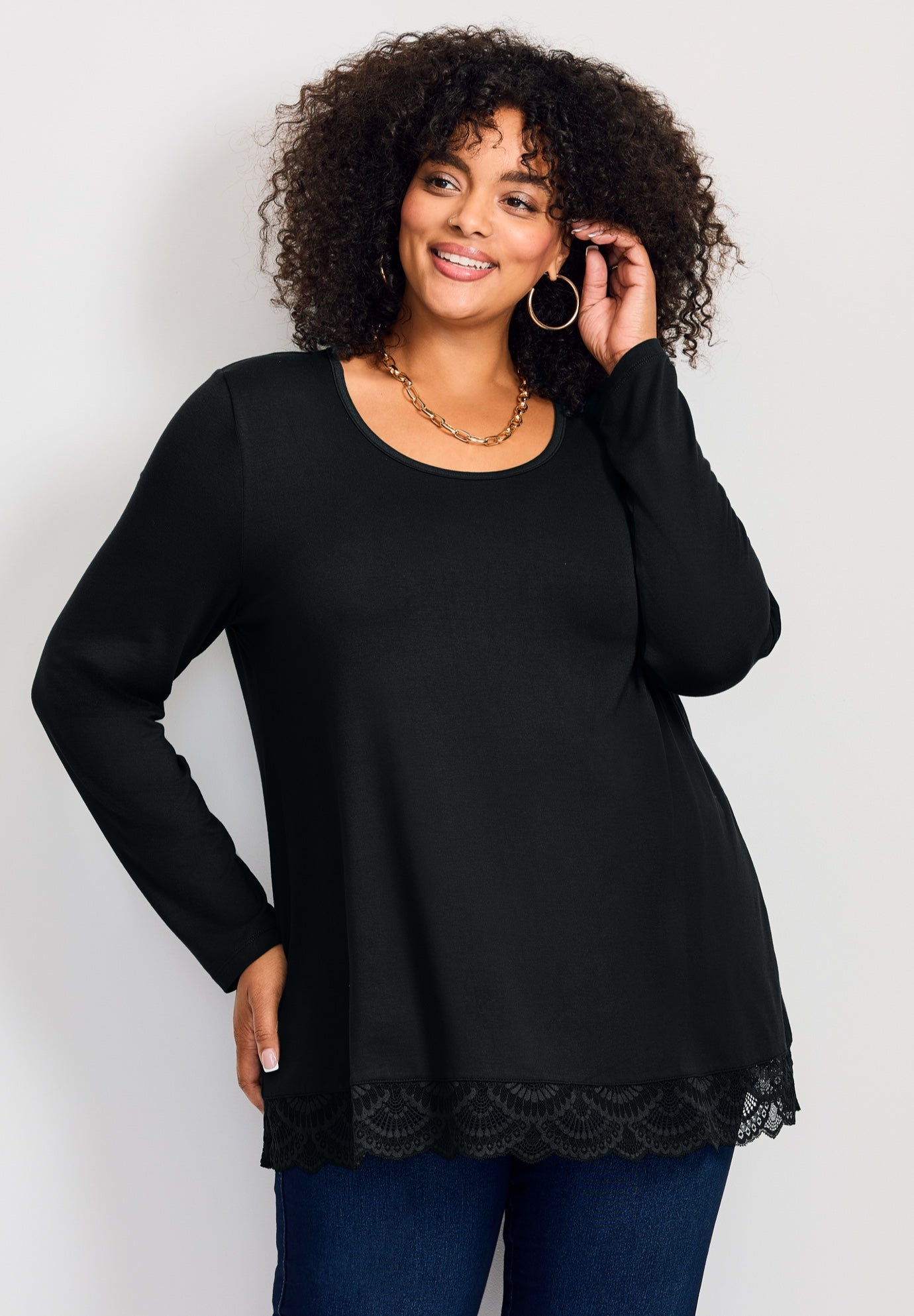 Lace Hem Crewneck Tunic image number 0