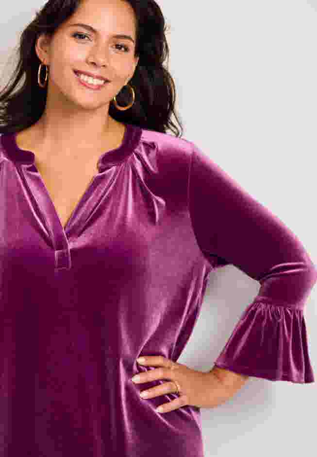 Split Neck Bell Sleeve Top image number 3