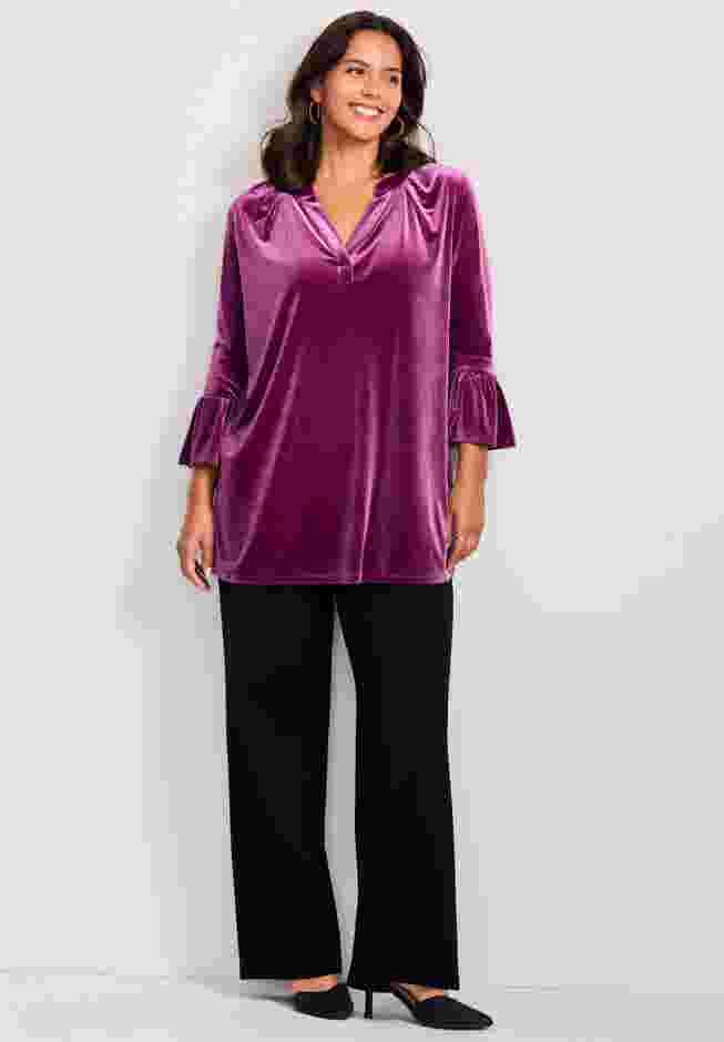 Split Neck Bell Sleeve Top image number 0