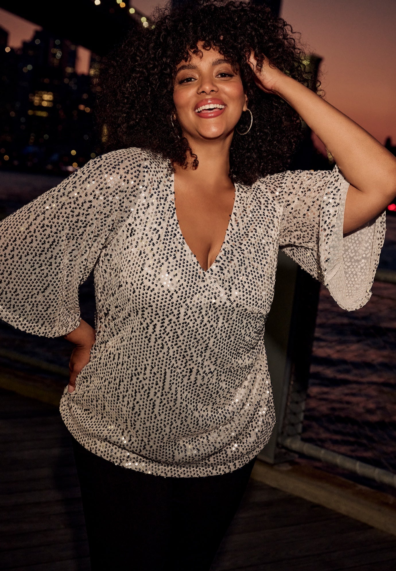 Faux Wrap Sequin Top image number 0