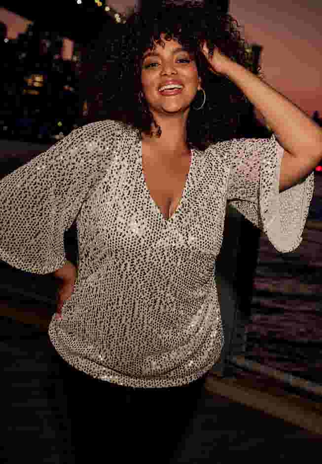 Faux Wrap Sequin Top image number 1