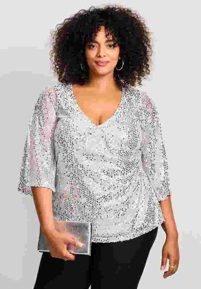 Faux Wrap Sequin Top image number 0