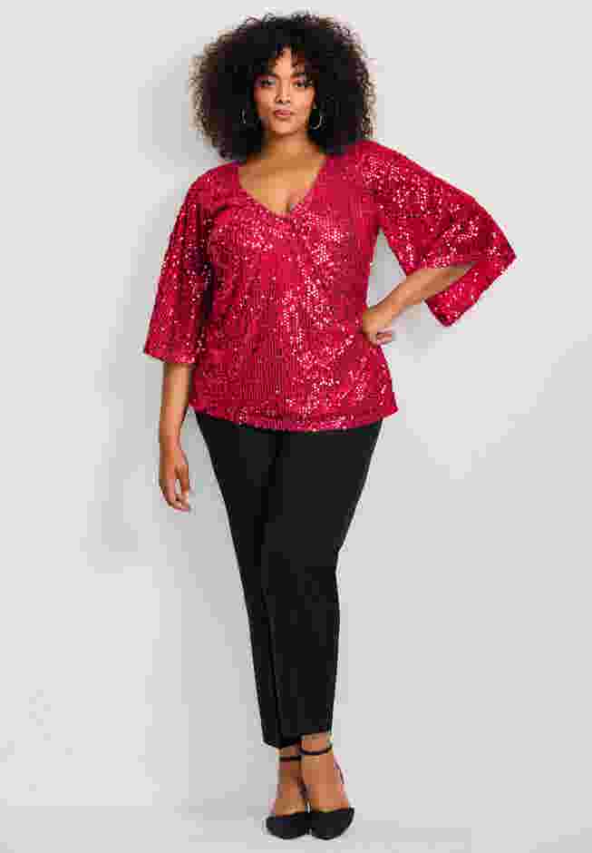 Faux Wrap Sequin Top image number 0