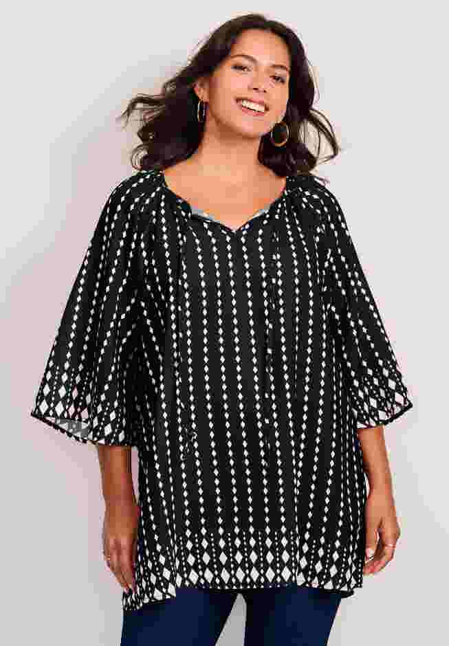 Bell Sleeve Keyhole Tie Blouse image number 1