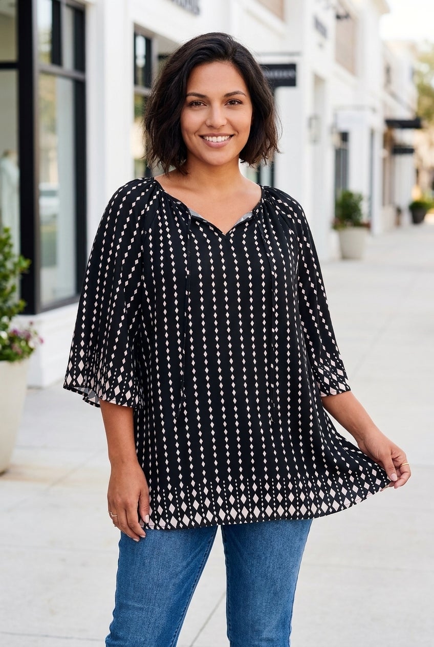 Bell Sleeve Keyhole Tie Blouse image number 0