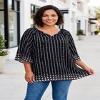Bell Sleeve Keyhole Tie Blouse image number 0
