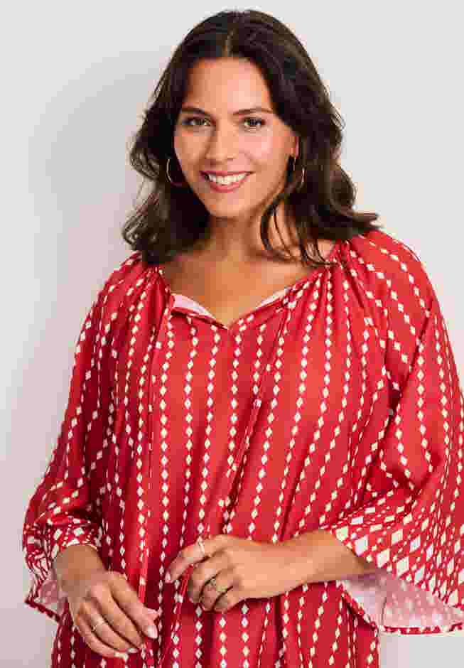 Bell Sleeve Keyhole Tie Blouse image number 3