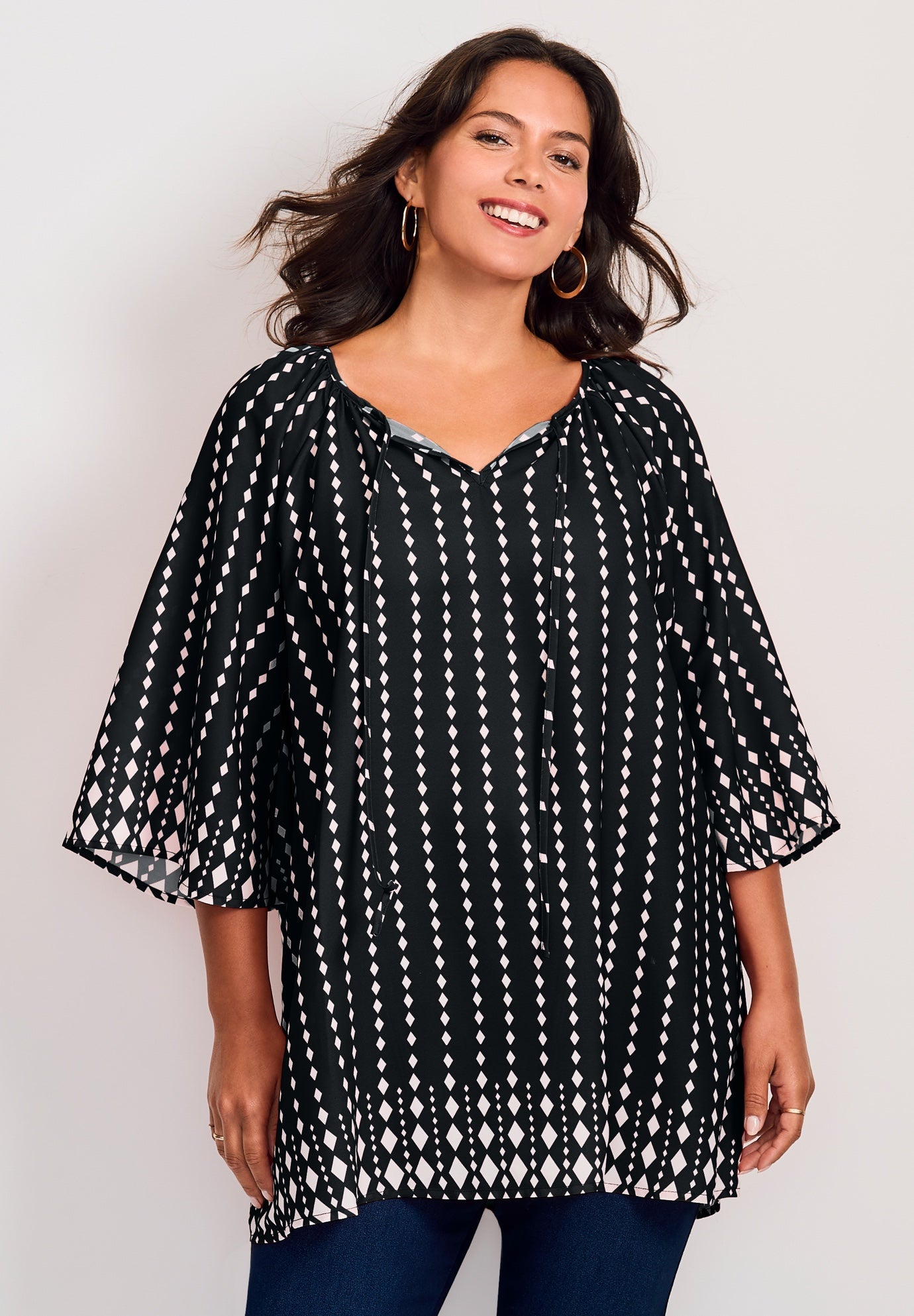 Bell Sleeve Keyhole Tie Blouse image number 0