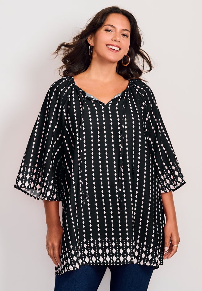 Bell Sleeve Keyhole Tie Blouse image number 0