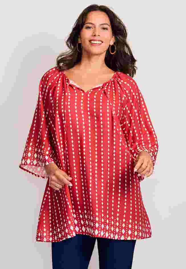 Bell Sleeve Keyhole Tie Blouse image number 0