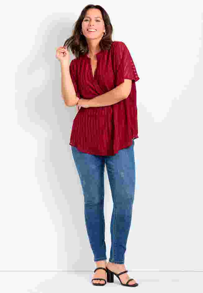 Split Neck Flutter Sleeve Blouse image number 3
