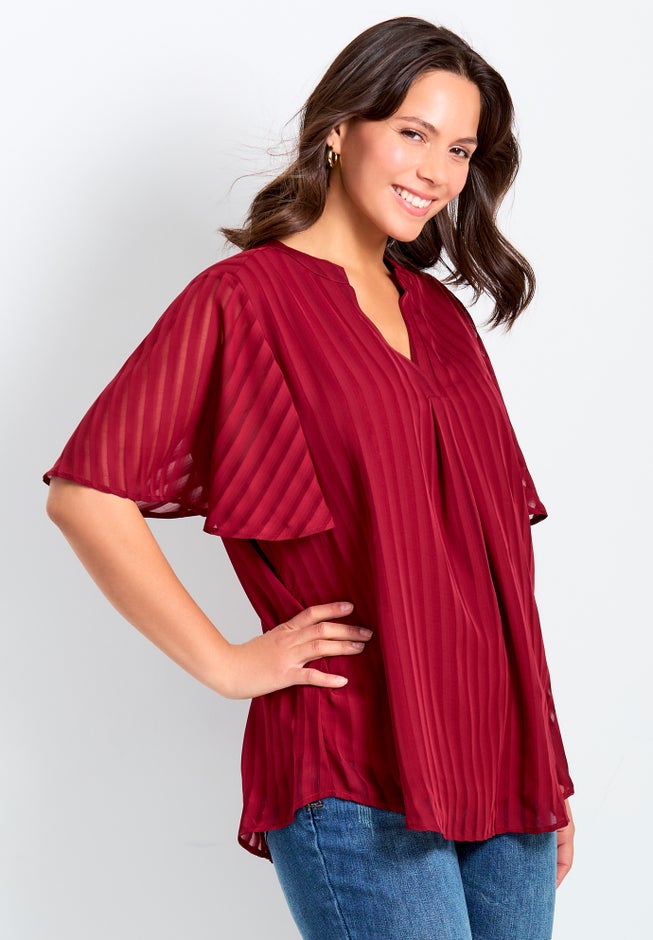 Split Neck Flutter Sleeve Blouse image number 1