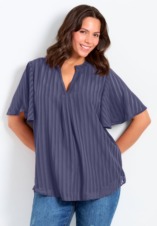 Split Neck Flutter Sleeve Blouse image number 0