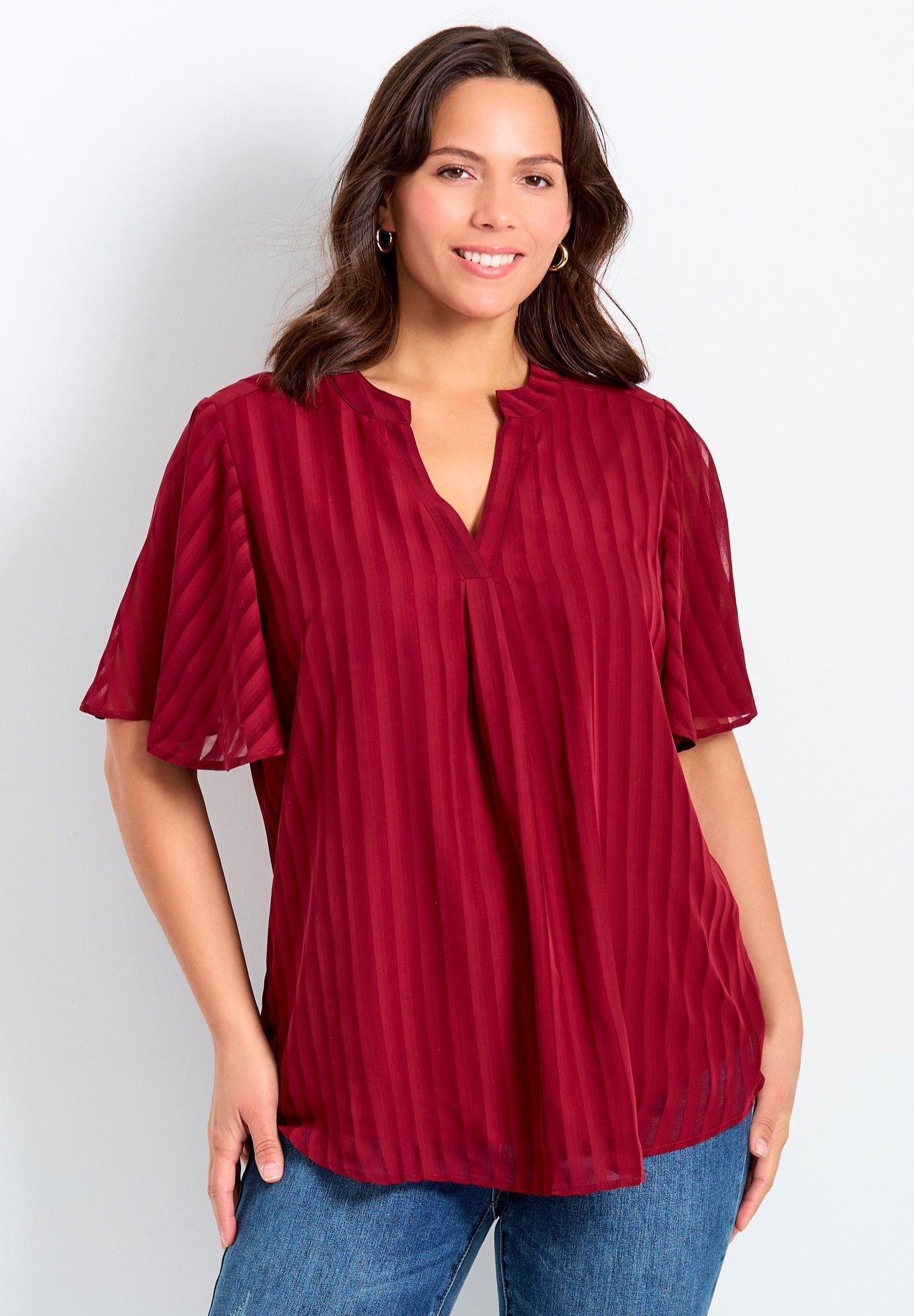 Split Neck Flutter Sleeve Blouse image number 0