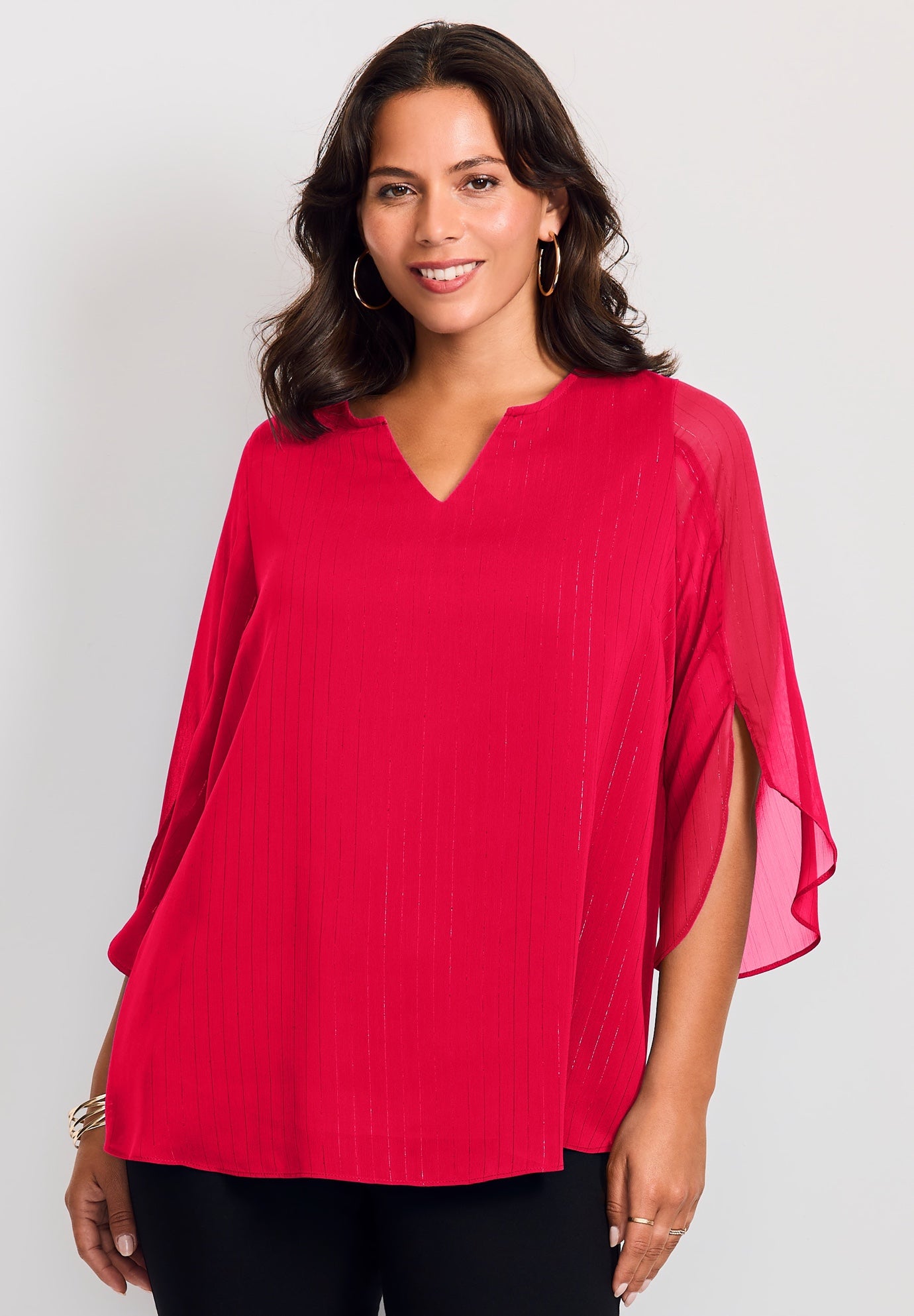 Lurex Stripe Tulip Sleeve Blouse image number 0