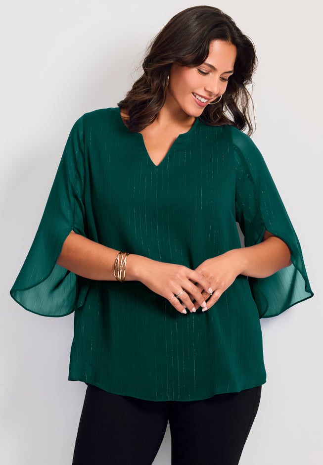 Lurex Stripe Tulip Sleeve Blouse image number 1