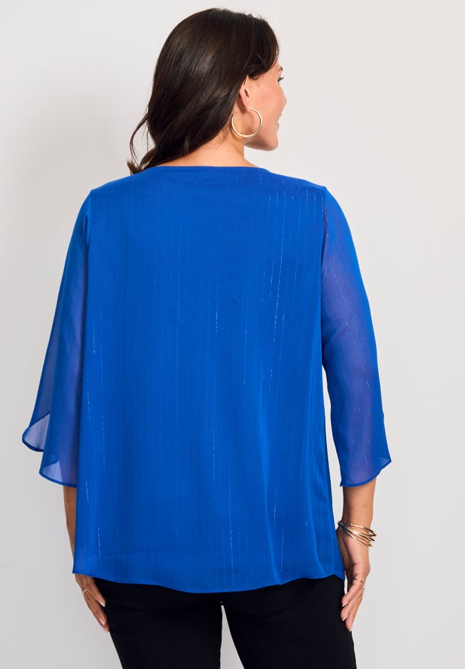 Lurex Stripe Tulip Sleeve Blouse image number 2