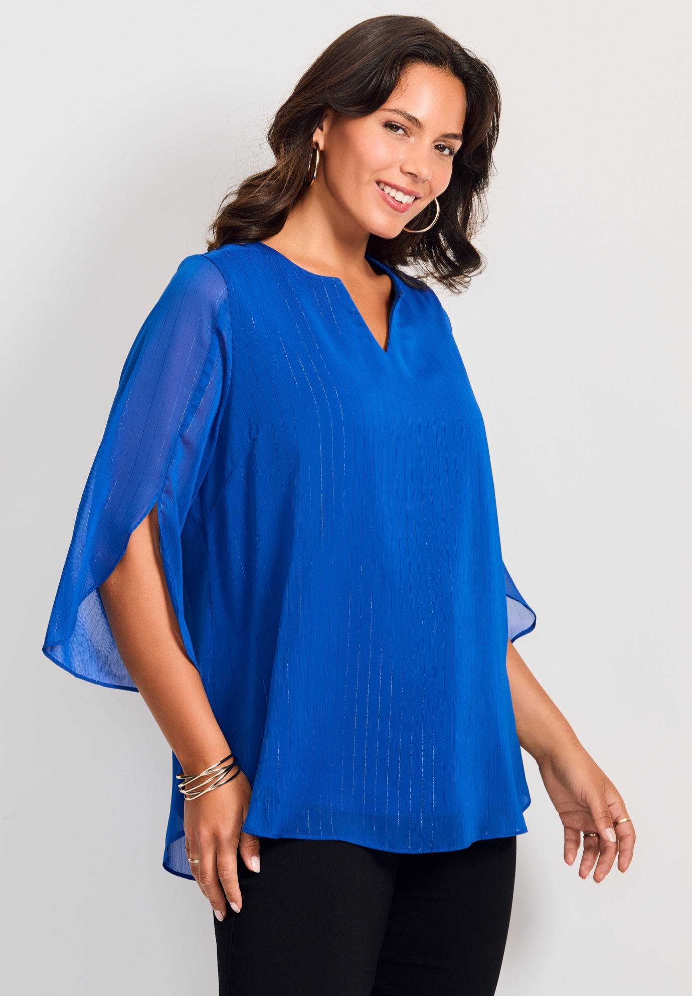 Lurex Stripe Tulip Sleeve Blouse image number 3