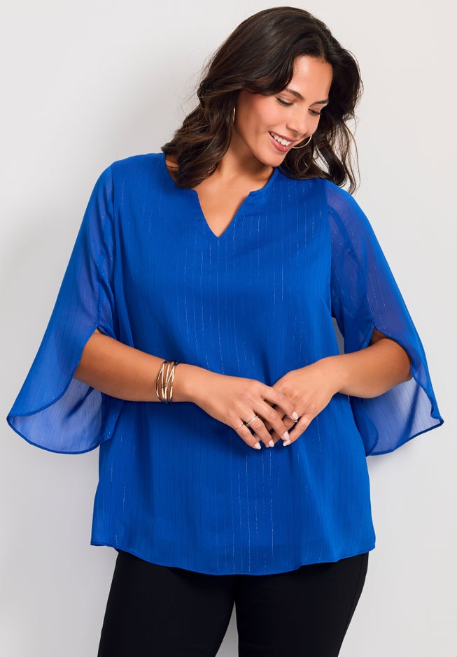 Lurex Stripe Tulip Sleeve Blouse image number 0