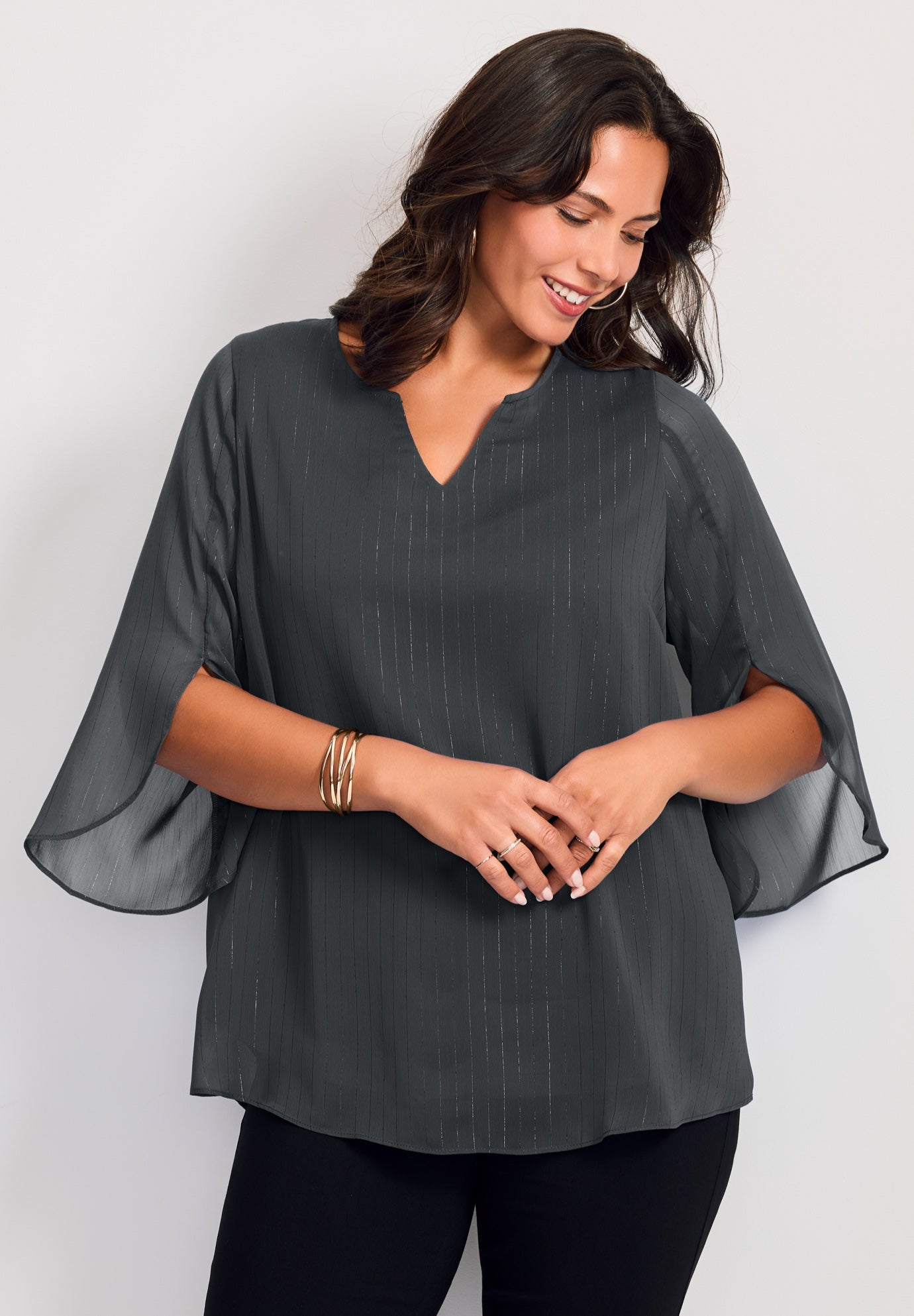 Lurex Stripe Tulip Sleeve Blouse image number 0