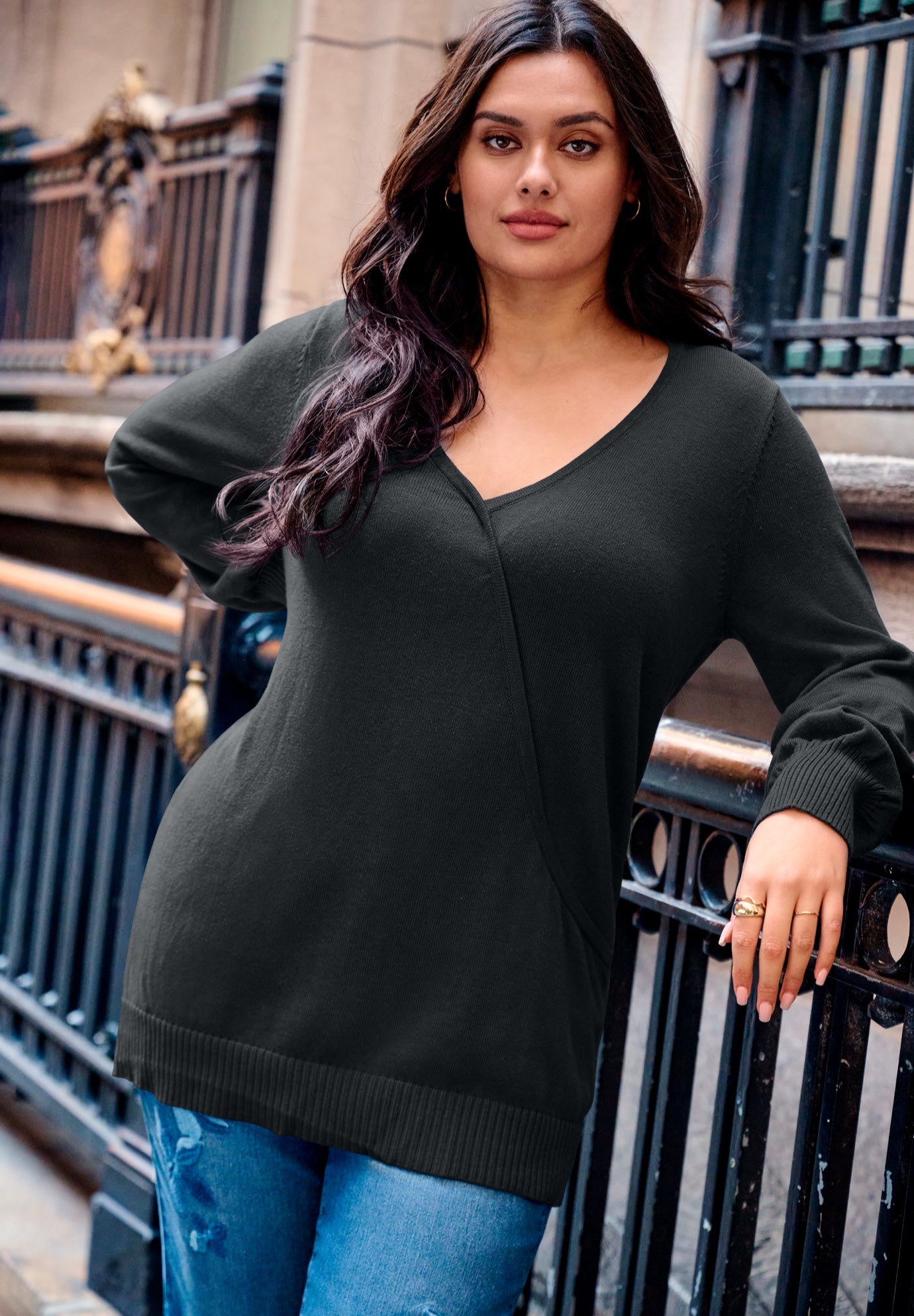 Faux Wrap Pull Over Sweater image number 1