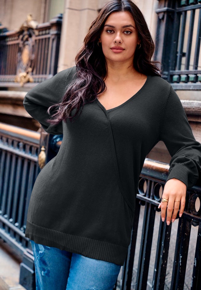 Faux Wrap Pull Over Sweater image number 1