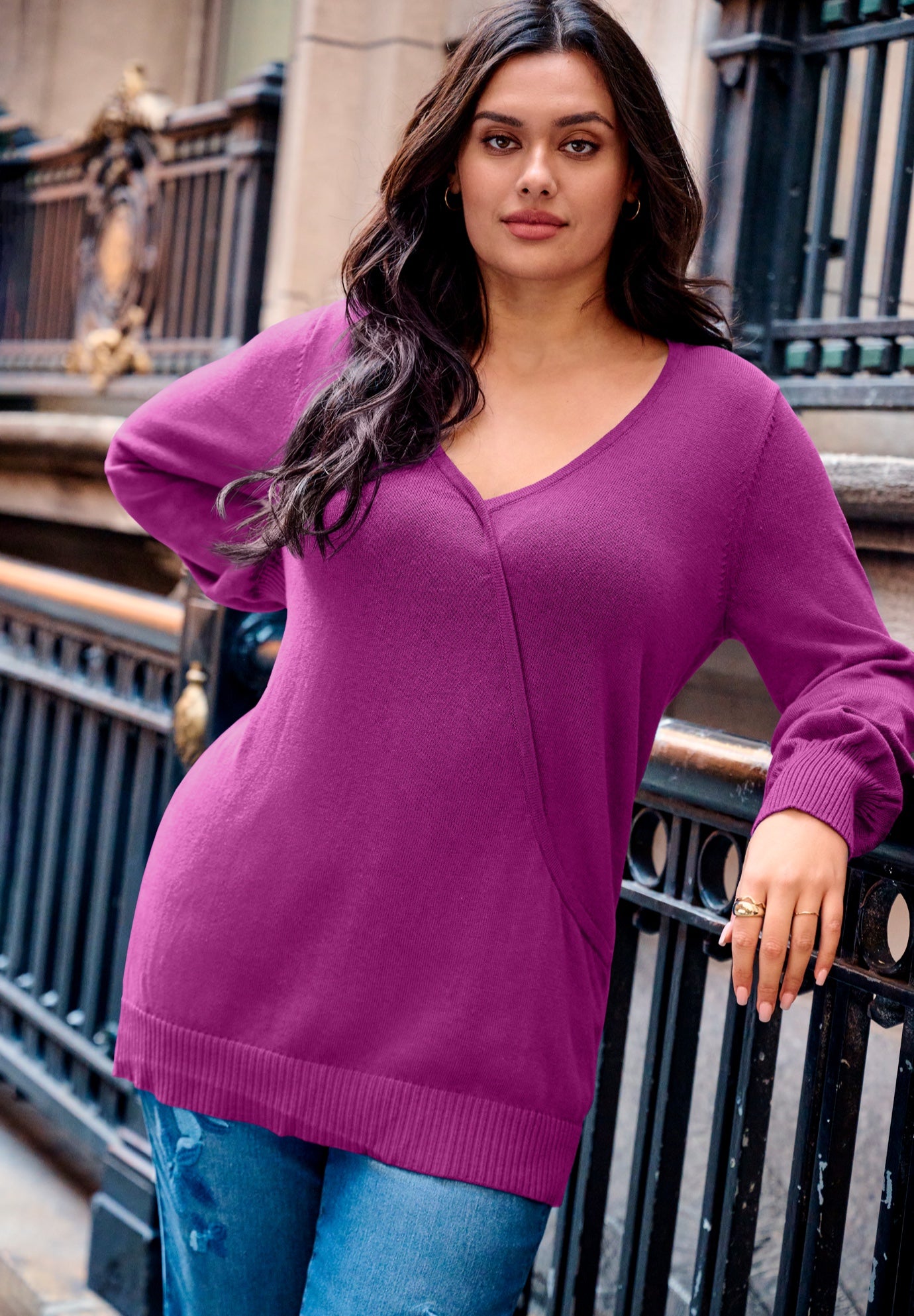 Faux Wrap Pull Over Sweater image number 1