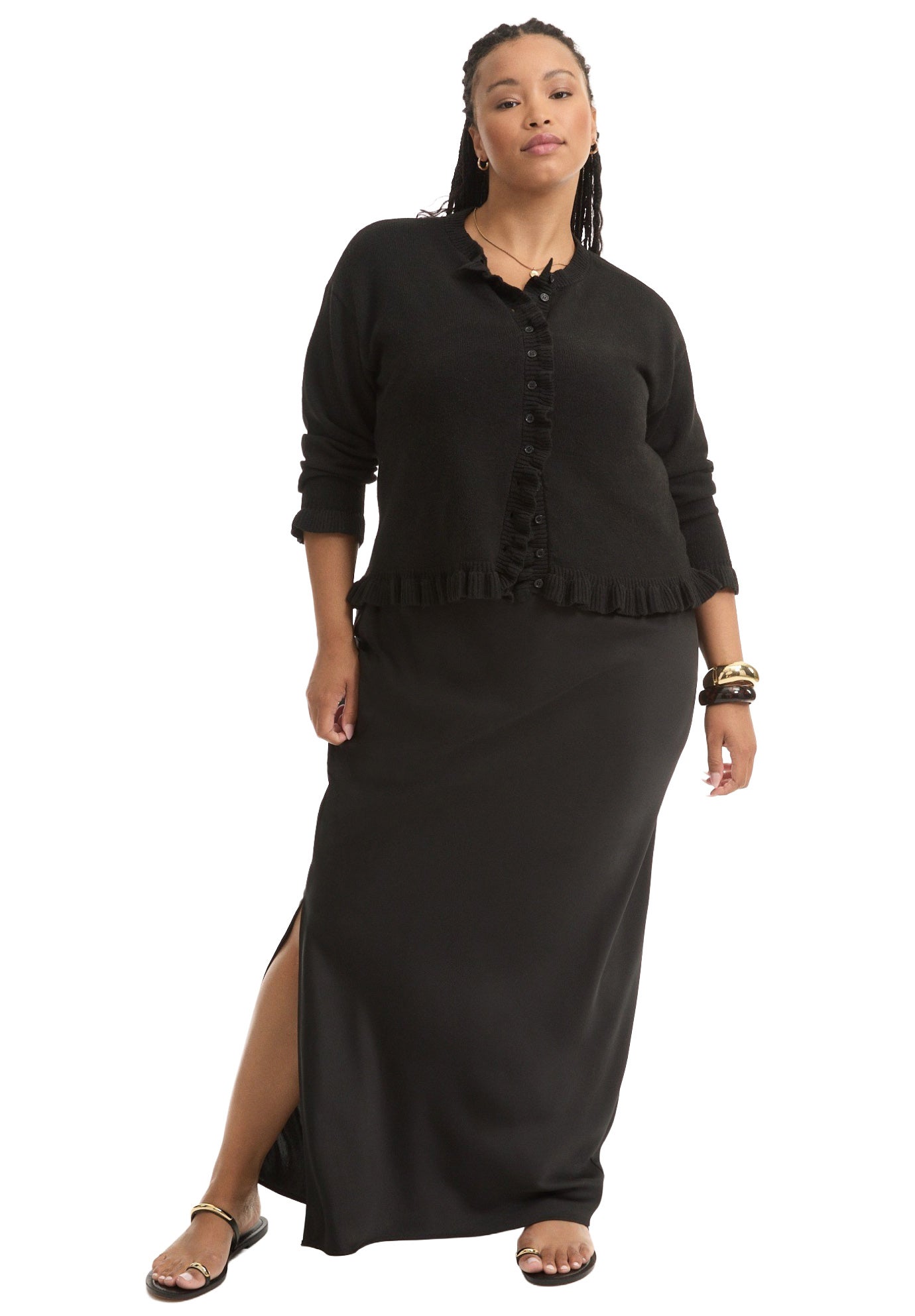 Ruffle Hem Buttoned Sweater image number 0