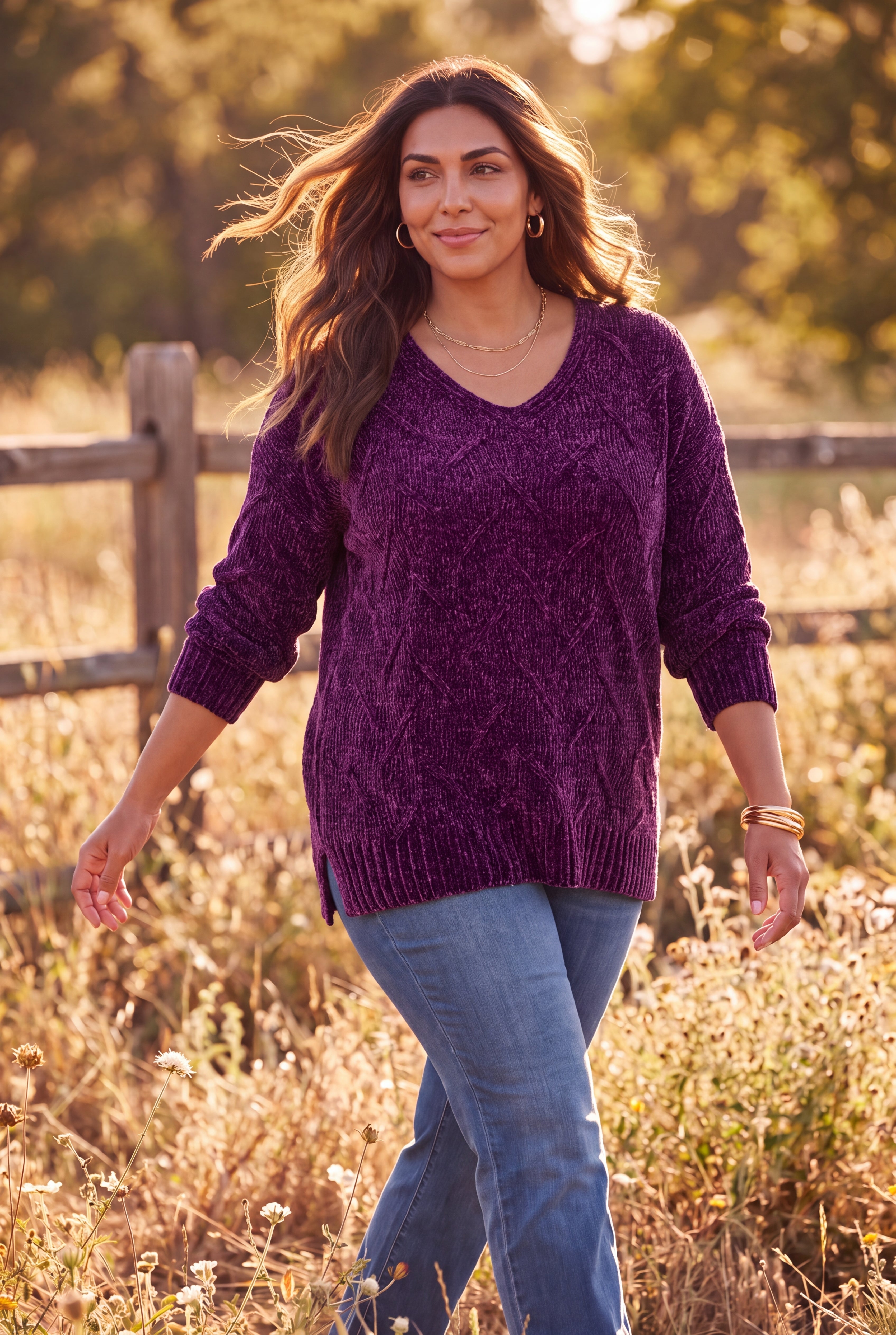 Chenille Pointelle V-Neck Pullover image number 0