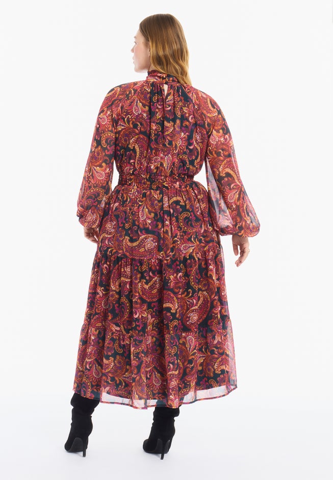 Mock-Neck Chiffon Midi Dress image number 1