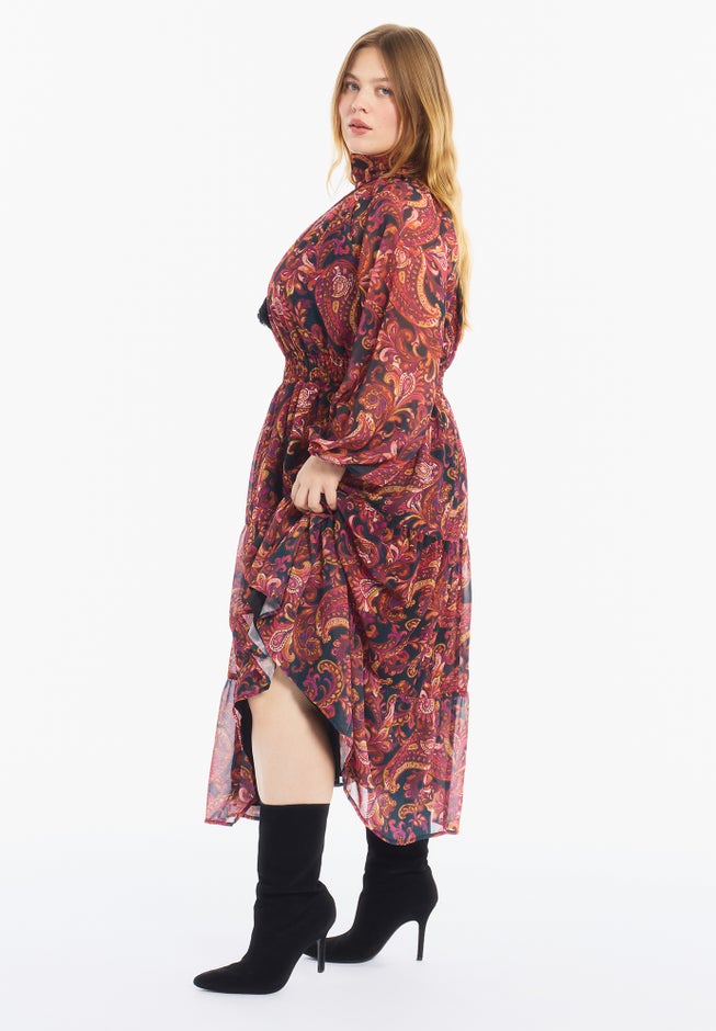 Mock-Neck Chiffon Midi Dress image number 2