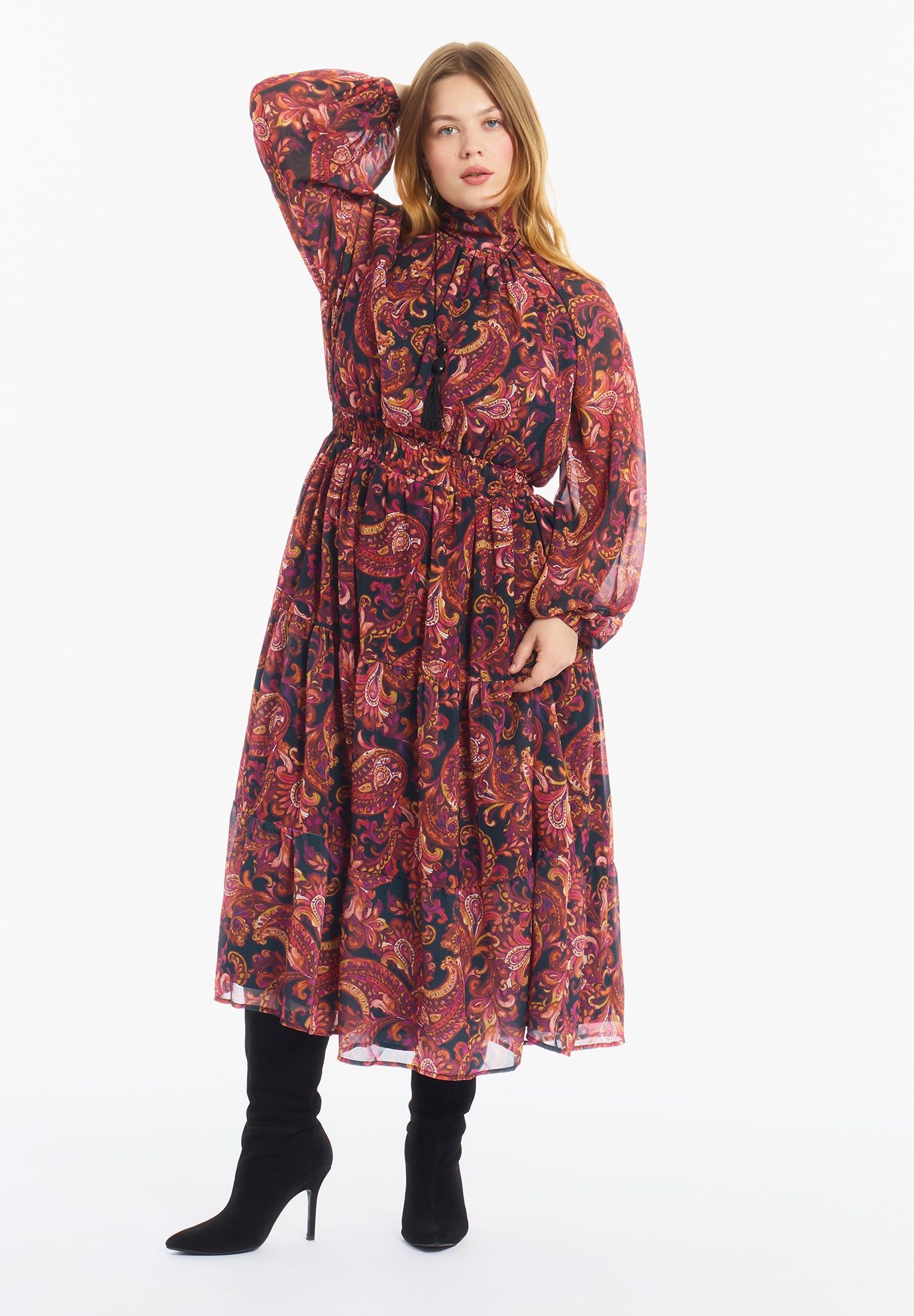 Mock-Neck Chiffon Midi Dress image number 0