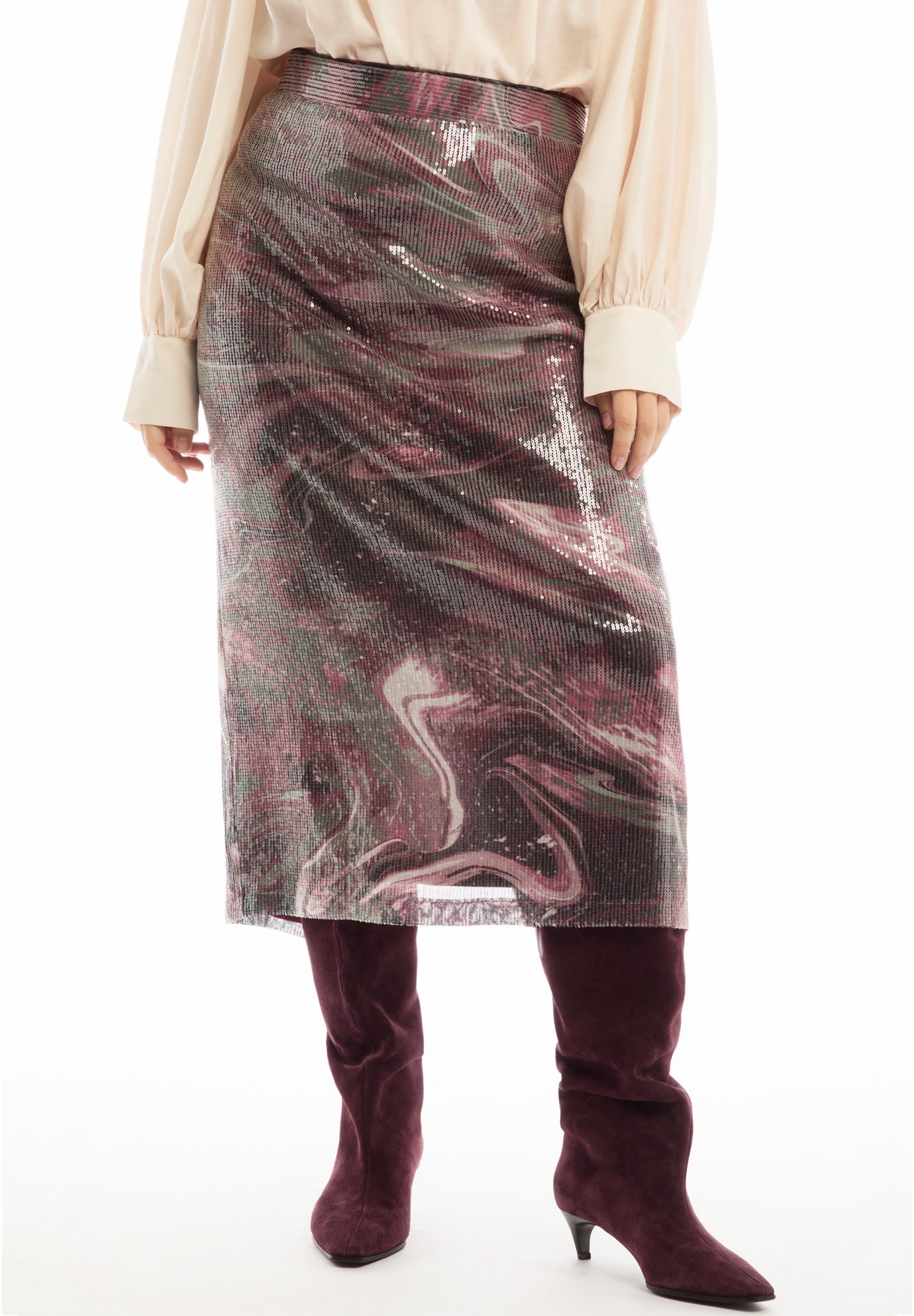 Sequined Mesh Column Midi Skirt image number 2