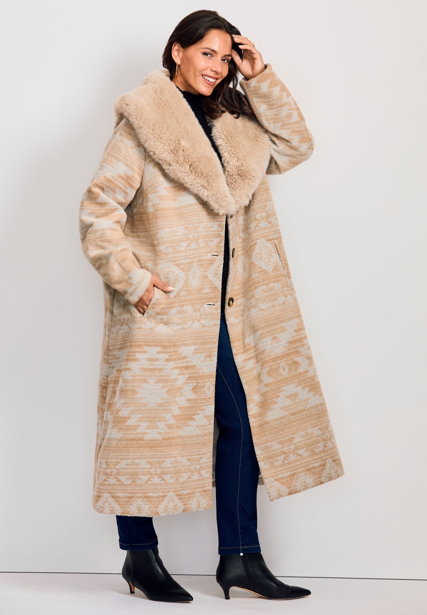 Faux Fur Trim Coat image number 4