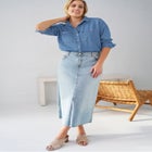 Oversized Button-Front Denim Shirt image number null